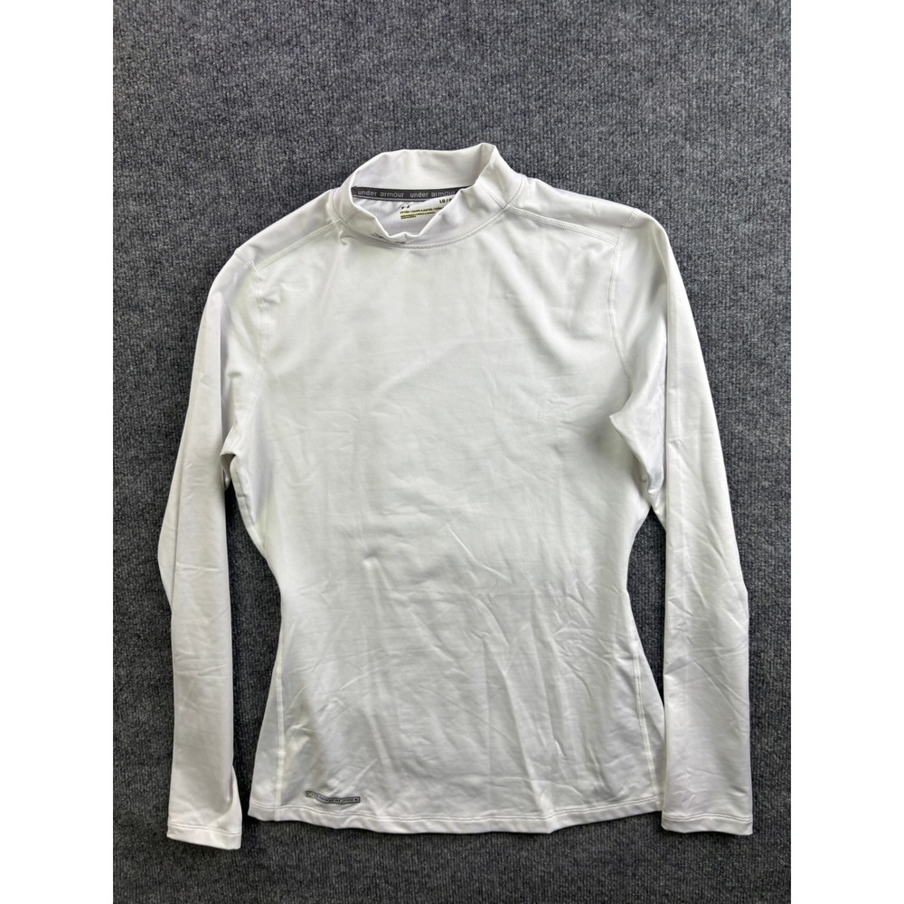 Under Armour ColdGear Mock Neck Top Womens Large White Fitted Long Sleeve Base